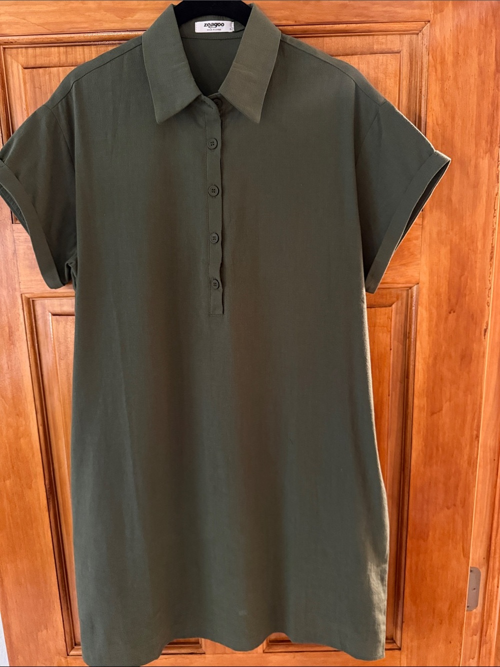 Zeagoo Olive Green Button Up Dress